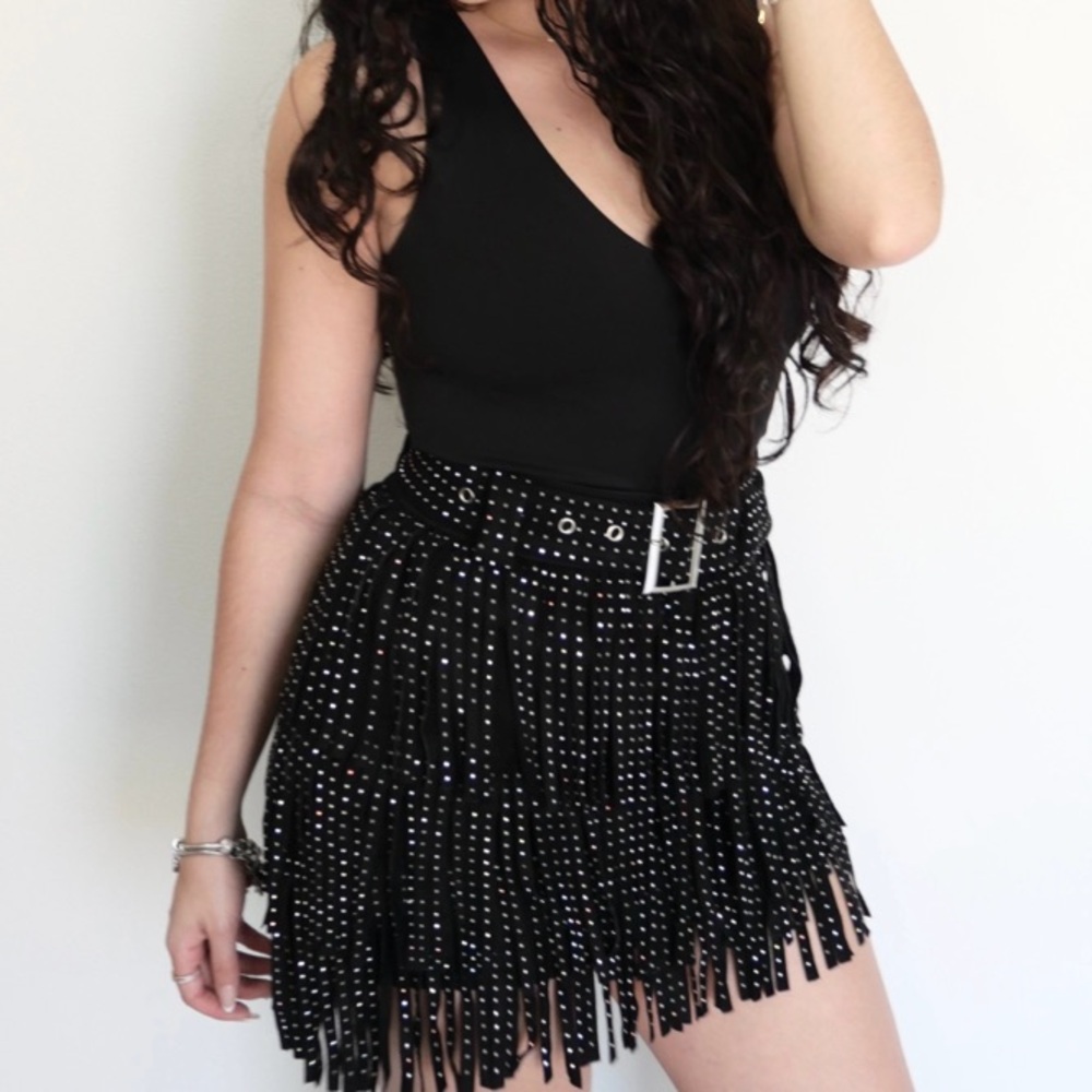 Black Fringe Rhinestone Skirt rodeo